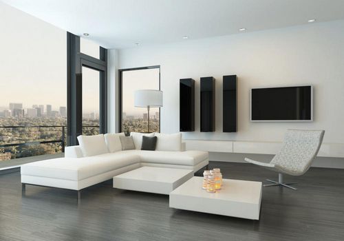 Гостиная в стиле минимализм: интерьер, фото дизайна, современный зал хай-тек, мебель в обычной квартире, диван