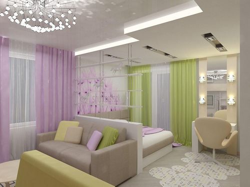 Комната 17 кв. м дизайн гостиной-спальни: фото интерьера, совмещение и зонирование м²