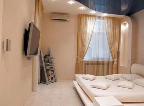 Натяжные потолки фото спальня: дизайн двухуровневых, цвета и виды 3Д рисунков, образцы красивые для маленькой