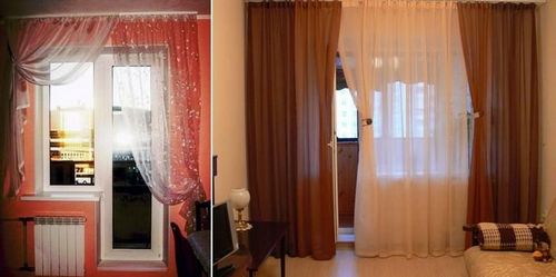 Шторы на балконное окно с дверью: фото штор для двери, рулонные и римские занавески, оформление, видео
