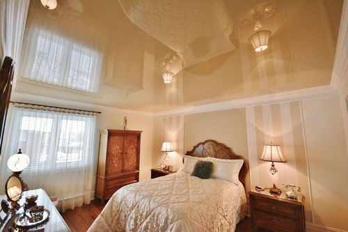 Натяжные потолки фото спальня: дизайн двухуровневых, цвета и виды 3Д рисунков, образцы красивые для маленькой