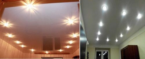 Освещение на кухне с натяжным потолком фото: потолочные светильники, люстры, гостиной, маленькой, варианты, видео