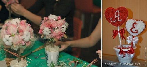 Свадебный топиарий своими руками: фото на свадьбу, мк, мастер класс, жених и невеста из кофе и лент, букет на годовщину, сделать на стол из органзы, видео
